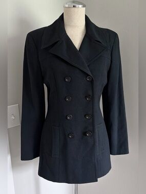 2000s 100% wool bebe Women’s Black Peacoat Double Breasted Lined Mid-Length 8